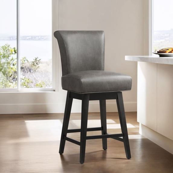 CHITA Swivel Counter Height Bar Stools with Fabric,26 inch, Faux Leather in Slate