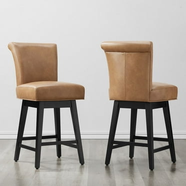 CHITA Swivel Counter Height Bar Stools with Fabric,26 inch Set of 2,Faux Leather in Cognac Brown