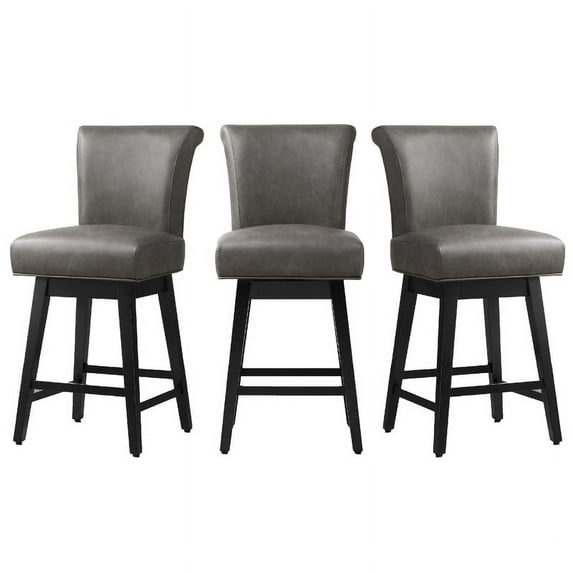 CHITA Swivel Counter Height Bar Stools with Fabric,26 inch Set of 3,Faux Leather in Slate