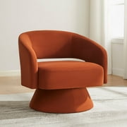كرسي CHITA Swivel Fabric Accent مع قاعدة مفتوحة للظهر والخشب ، كراسي حديثة لغرفة المعيشة غرفة نوم ، برتقالي
