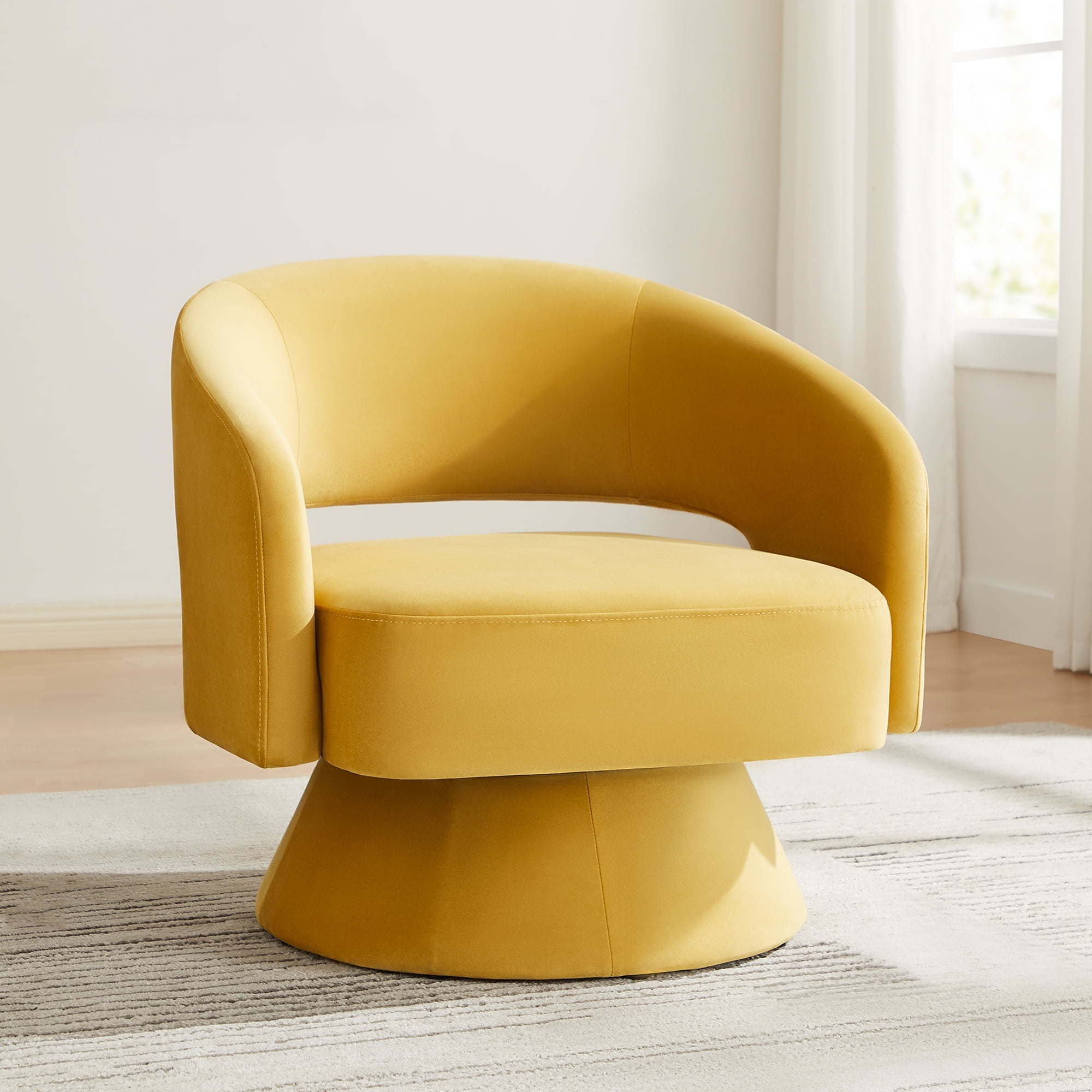 CHITA Swivel Fabric Accent Chair with Open Back&Wood Base,Modern