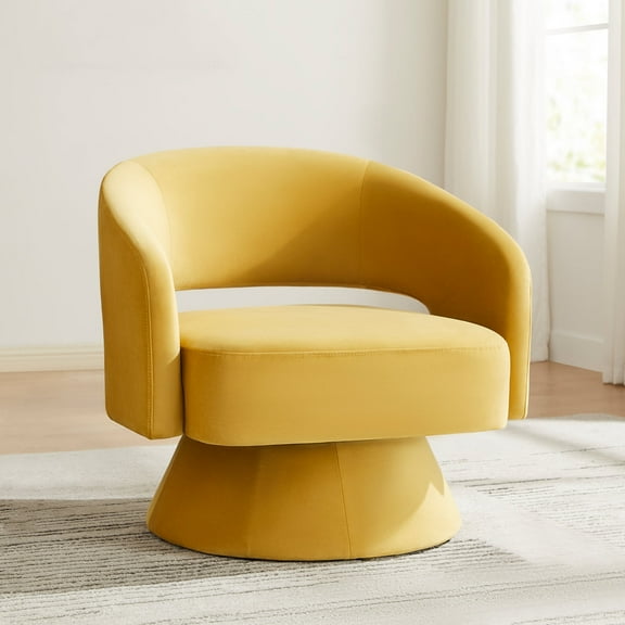 CHITA Swivel Fabric Accent Chair with Open Back&Wood Base,Modern Armchairs for Living Room Bedroom,Yellow