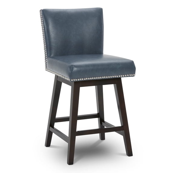 CHITA Swivel Faux Leather Upholstered Barstool, 26 inch, Navy Blue