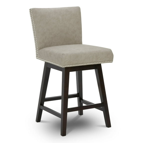 CHITA Swivel Faux Leather Upholstered Barstool, 26 inch, Stone Gray