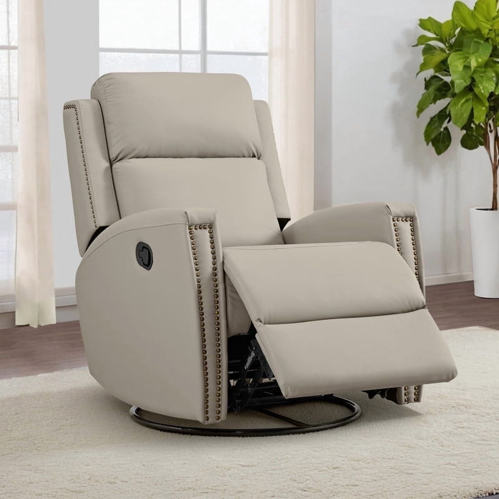 CHITA Swivel Glider Recliner Nursery Chair Manual Push Back Recliner for Living Room, Sand Gray