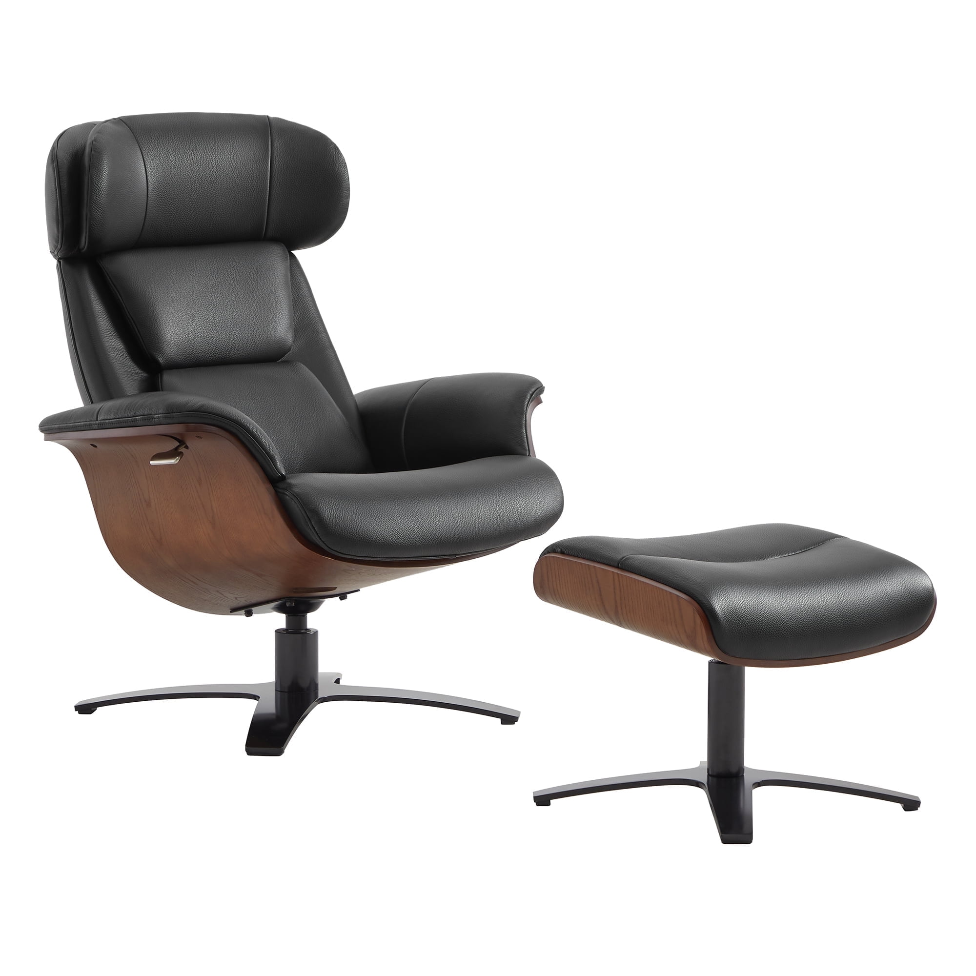 CHITA Swivel Recliner Chair with Ottoman Set & Adjustable Headrest, Leather Lounge Accent Arm Chairs for Living Room Bedroom, Black