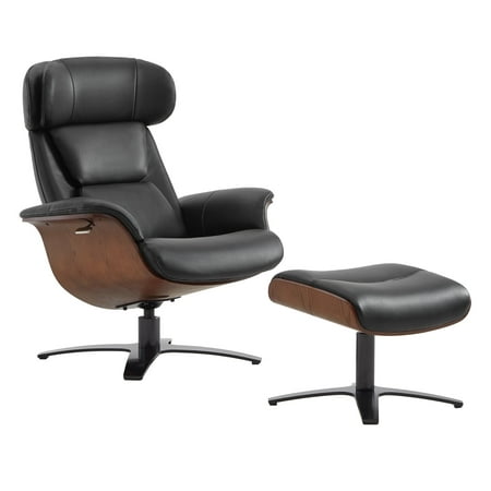 CHITA Swivel Recliner Chair with Ottoman Set & Adjustable Headrest, Leather Lounge Accent Arm Chairs for Living Room Bedroom, Black