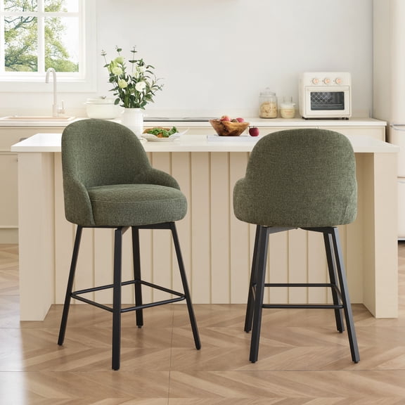 CHITA Swivel Upholstered Counter Bar Stool with Double-layer Cushion, Green Fabric, Set of 2