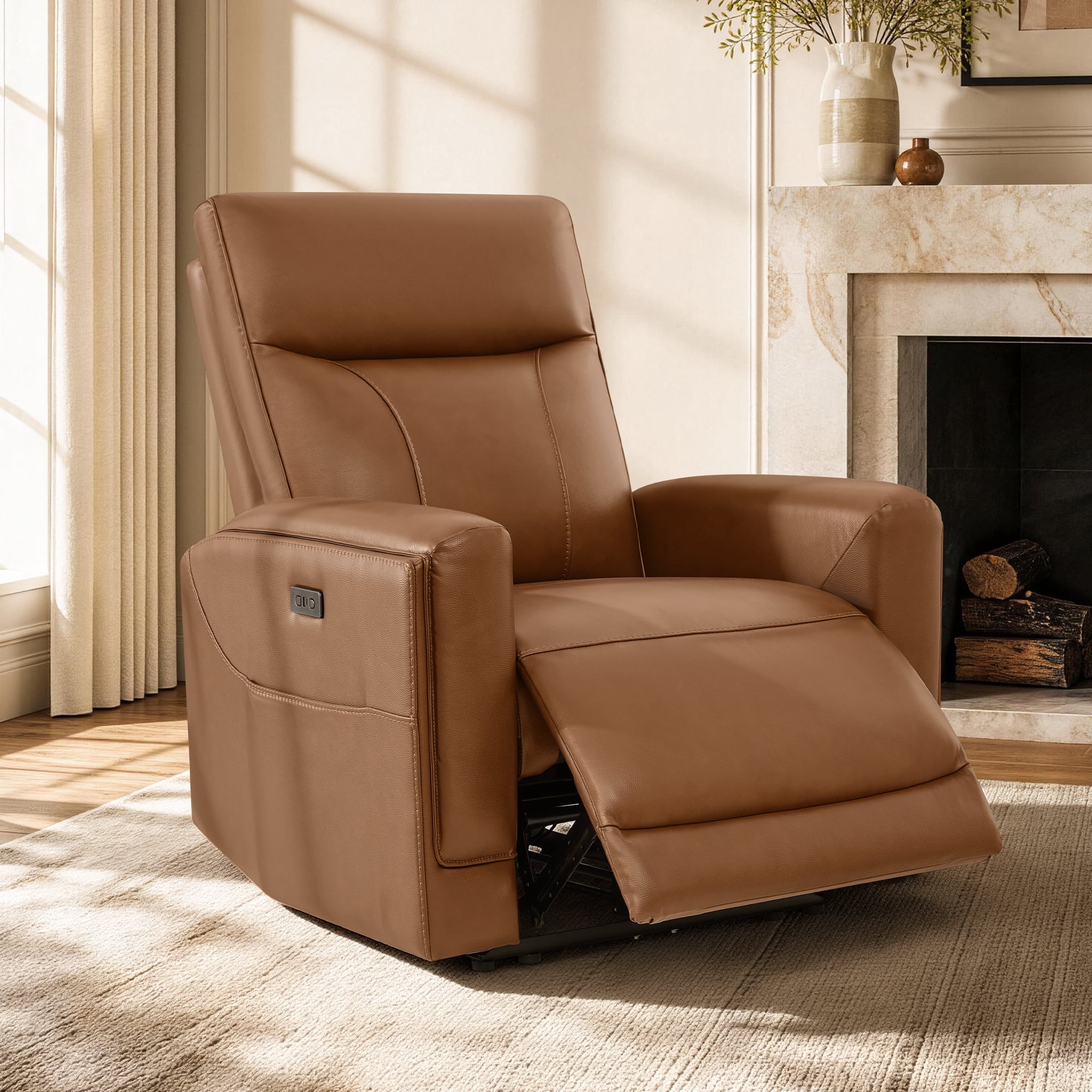 CHITA Top Grain Leather Power Recliner Chair with USB Charging, Wall ...