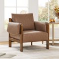 thumbnail image 1 of CHITA Upholstered Accent Arm Chair with Wooden Frame, Saddle Brown Faux Leather&Walnut, 1 of 11