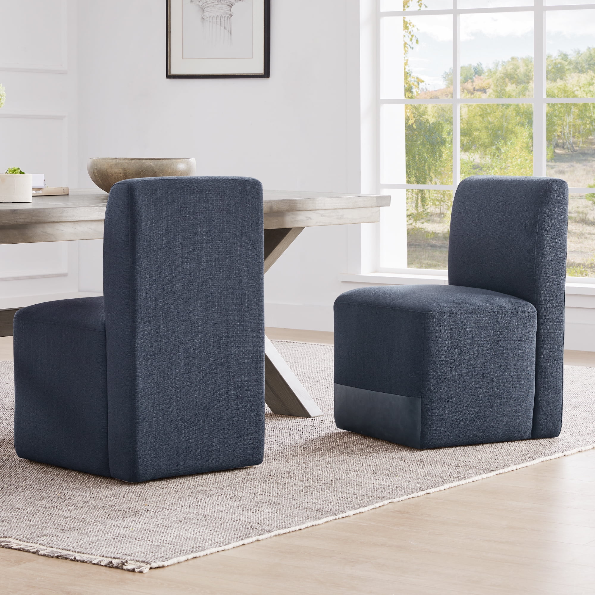 CHITA Upholstered Dining Chairs with Casters Set of 2,Modern Armless