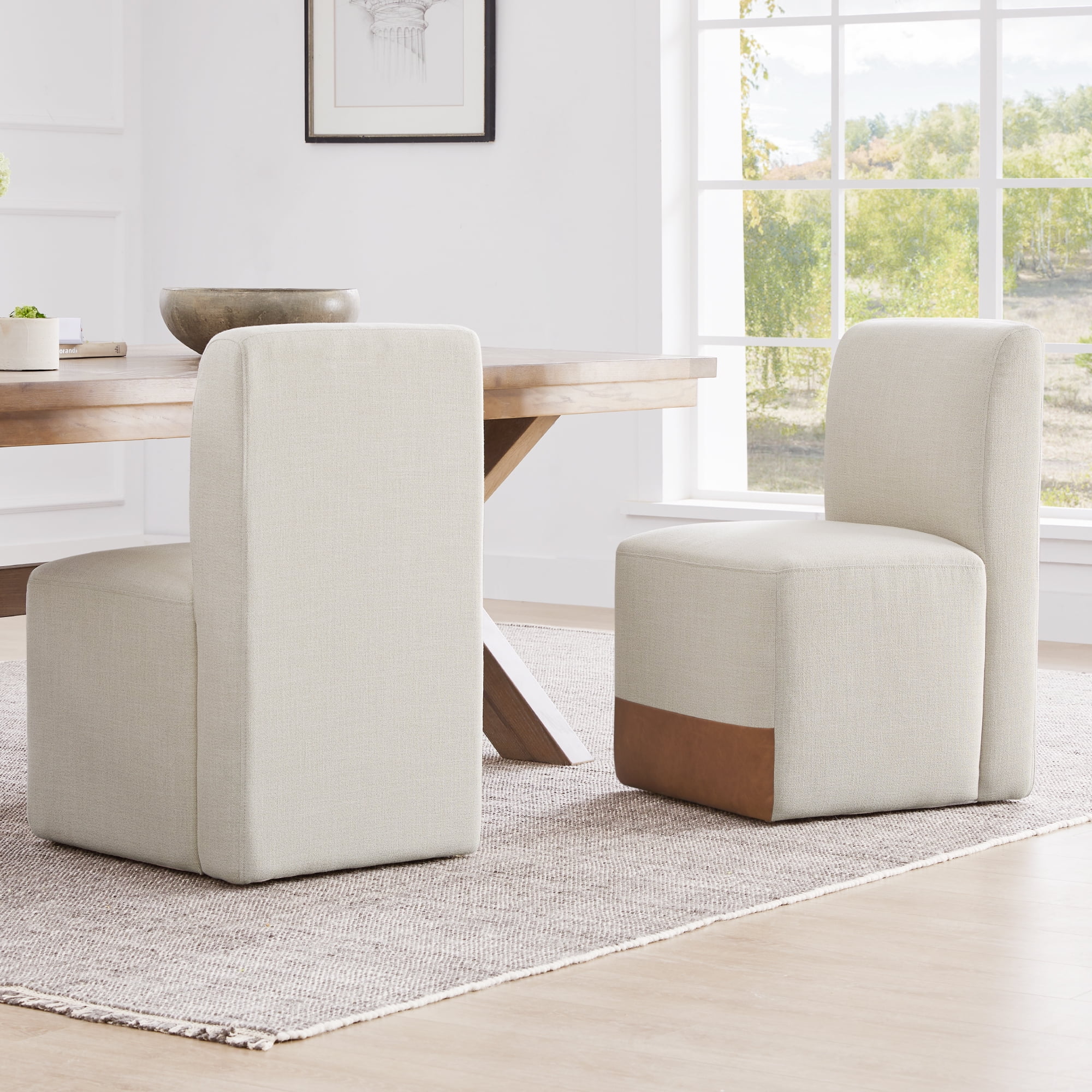 CHITA Upholstered Dining Chairs with Casters Set of 2,Modern Armless