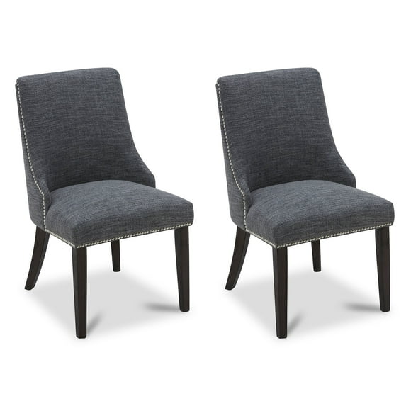 CHITA Upholstered Dining Chairs Set of 2 Kitchen Chairs, Full Back&Wood Legs, Fabric in Dark Gray