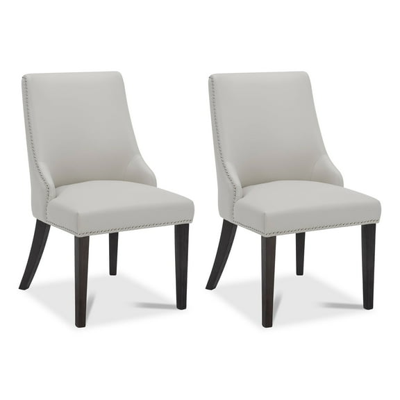 CHITA Upholstered Dining Chairs Set of 2 Kitchen Chairs, Full Back&Wood Legs, Faux Leather in Creamy Gray