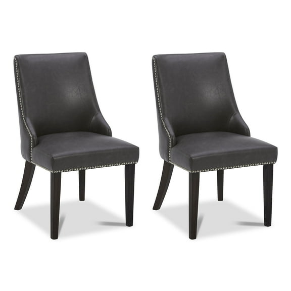 CHITA Upholstered Dining Chairs Set of 2 Kitchen Chairs, Full Back&Wood Legs, Faux Leather in Retro Gray
