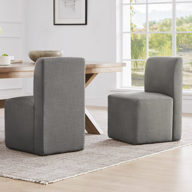 CHITA Upholstered Dining Chairs with Casters Set of 2 Modern Armless Accent Chair with Wheels for Bedroom Reading Room Living Room Gray Fabric