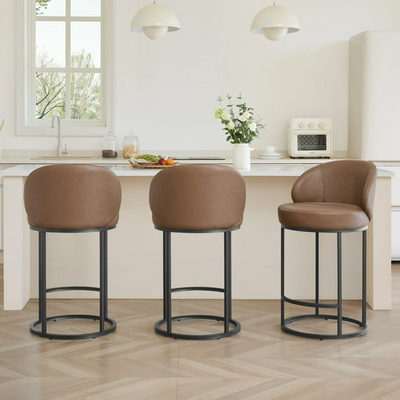 CHITA Upholstered Swivel Counter Bar Stool with Metal Frame and Arched Back