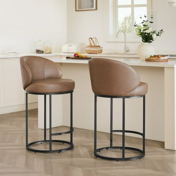 CHITA Upholstered Swivel Counter Bar Stool with Metal Frame and Arched Back