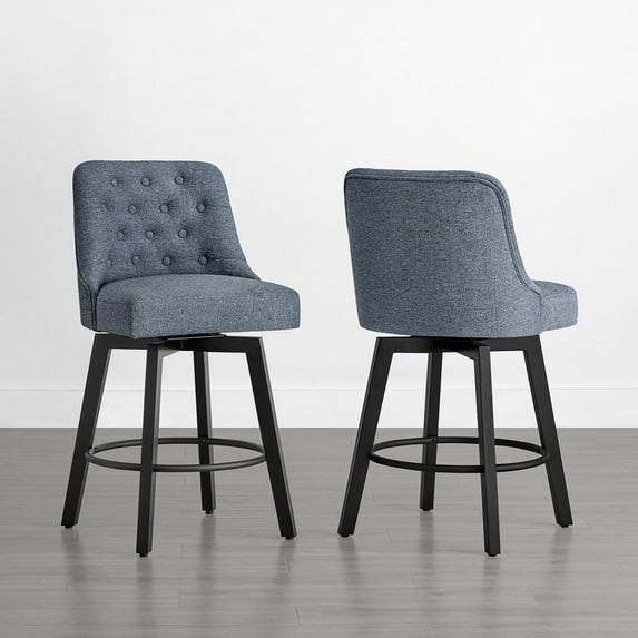 CHITA Upholstered Swivel Counter Bar Stool with Tufted Back Set of 2, Fabric in Blue