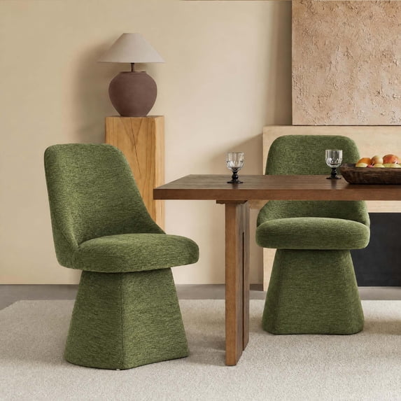 CHITA Upholstered Swivel Dining Chair for Dining Room & Kitchen, Set of 2, Moss Green Fabric