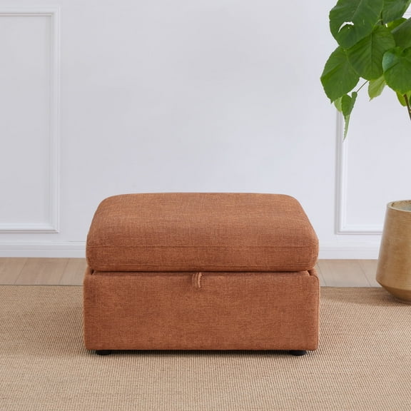 CHITA ottoman with storage for Living Room, Fabric Foot Rest Stool Seat, Terracotta
