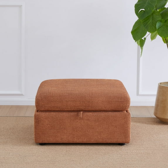 CHITA ottoman with storage for Living Room, Fabric Foot Rest Stool Seat, Terracotta
