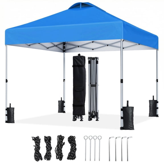CHITOOMA 10 x 10ft Pop up Canopy Tent, Instant Outdoor Shelter Easy Portable Straight Leg Canopy Tent, Blue