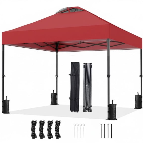 CHITOOMA 10 x 10ft Pop up Canopy Tent, Instant Outdoor Shelter Easy Portable Straight Leg Canopy Tent, Red