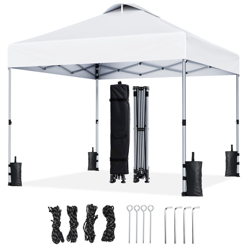 CHITOOMA 10 x 10ft Pop up Canopy Tent, Instant Outdoor Shelter Easy Portable Straight Leg Canopy Tent, White