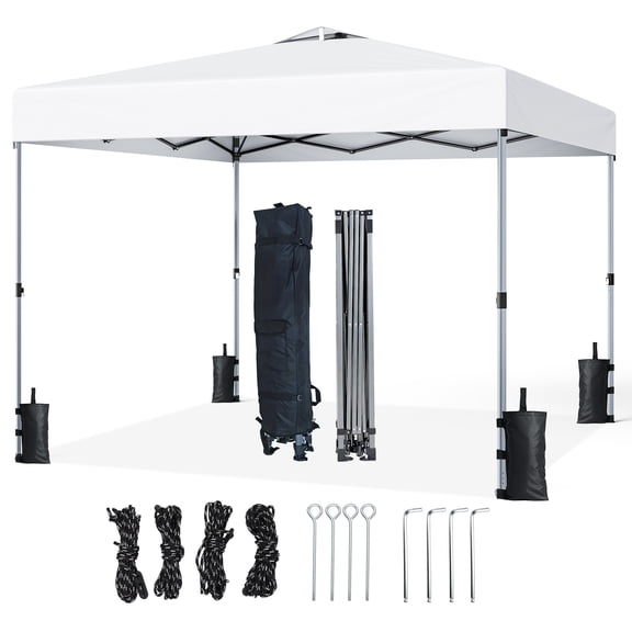 CHITOOMA 10 x 10ft Pop up Canopy Tent, Instant Outdoor Shelter Easy Portable Straight Leg Canopy Tent, White
