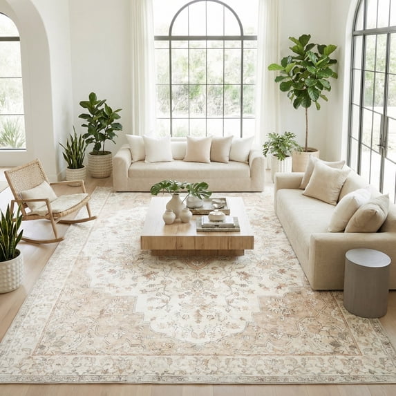 CHITOOMA 10'x14' Area Rugs for Living Room, Boho Machine Washable Stain Resistant Non-Shed Carpet, Floral Area Rug with Non-Slip Backing for Bedroom, Dining Room, Dorm, Office