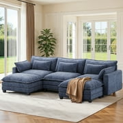 CHITOOMA 111" Modular Sectional Sofa with 2 Movable Ottomans, U-Shaped Oversized 3-Seat Chenille Cloud Sofa with 5 Pillows for Living Room, Blue