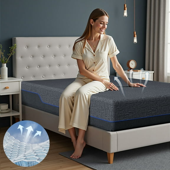 CHITOOMA 12 Inch King Memory Foam Mattress, Gel-Infused Triple-Layer Bed with Graphene Fabric Cover, Medium-Firm Plus Support, Pressure Relief & Motion Isolation, Mattress in a Box