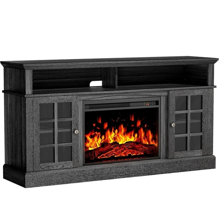 CHITOOMA 1400W Electric Fireplace TV Stand TV Console with 23″ Fireplace for up to 75 inch TVs with Adjustable Shelves, Black