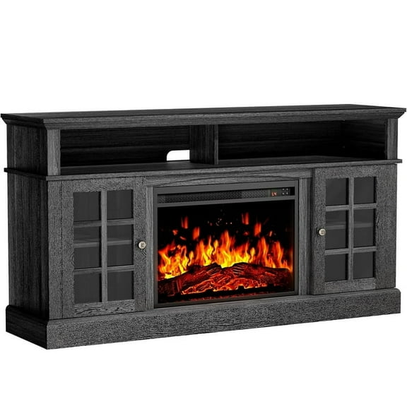 CHITOOMA 1400W Electric Fireplace TV Stand TV Console with 23″ Fireplace for up to 75 inch TVs with Adjustable Shelves, Black