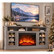 CHITOOMA 1400W Electric Fireplace TV Stand TV Console with 23″ Fireplace for up to 75 inch TVs with Adjustable Shelves,Grey