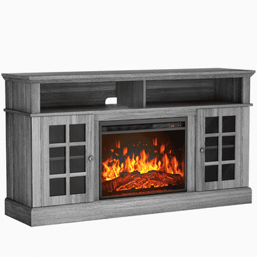 1400W Electric Fireplace TV Stand TV Console with 23″ Fireplace for up to 65 inch TVs with Adjustable Shelves,Grey