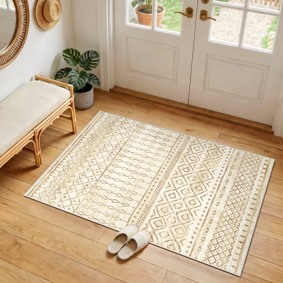 CHITOOMA 2'x3' Runner Rug for Hallway, Boho Machine Washable Print Pattern Stain Resistant Non-Shed Carpet, Runner Rug with Non-Slip Backing for Kitchen, Entryway, Bedroom, Laundry, Bathroom