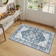 CHITOOMA 2'x3' Runner Rugs for Kitchen, Machine Washable Rug for Bedroom Dining Room Office with Non-Slip Backing, Stain Resistant Non-Shed, Blue
