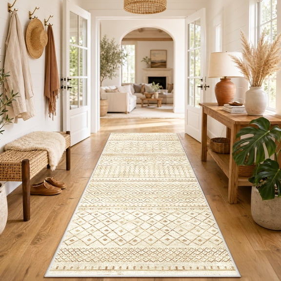 CHITOOMA 2'x6' Runner Rug for Hallway, Boho Machine Washable Print Pattern Stain Resistant Non-Shed Carpet, Runner Rug with Non-Slip Backing for Kitchen, Entryway, Bedroom, Laundry, Bathroom