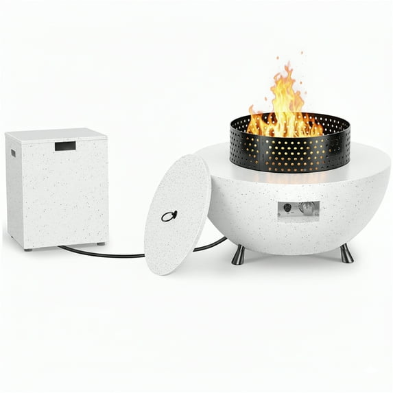 CHITOOMA 29″ Propane Fire Pit, 50,000 BTU Gas Fire Pit with Windproof Guard & CSA Certification, Round Fire Pit Table with Lava Rocks, Adjustable Legs for Patio and Garden