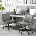 thumbnail image 1 of CHITOOMA 2pc Armless-Office Chair with Wheels, PU Leather Cross Legged Wide Chair,Comfortable Adjustable Swivel Computer Task Chairs for Home, Office, Gray, 1 of 7