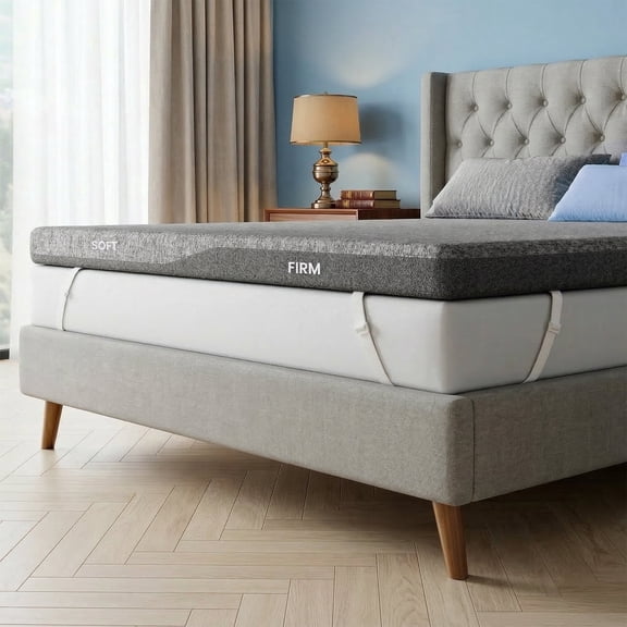 CHITOOMA 3 Inch Dual Firmness Full Memory Foam Mattress Topper with Split Soft & Firm Zones, Gel Infused Foam Mattress Topper for Pressure Relief, CertiPUR-US