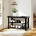 thumbnail image 1 of CHITOOMA 3-Tier Bamboo Shoe Storage Bench for Entryway, Wood Hallway Shoe Rack Shoe Organizer Shelf for Living Room Bedroom, 11"D x 27.5"W x 17.5"H, Black, 1 of 8