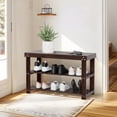 thumbnail image 1 of 3-Tier Bamboo Shoe Storage Bench for Entryway, Wood Hallway Shoe Rack Shoe Organizer Shelf for Living Room, Bedroom, 11"D x 27.5"W x 17.5"H, Brown, 1 of 8