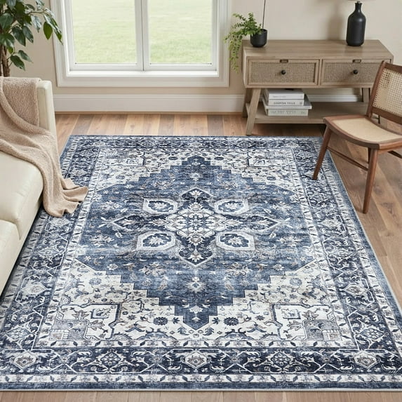 CHITOOMA 3'x5' Area Rugs for Living Room, Machine Washable Rugs Vintage Area Rug for Bedroom Dining Room Dorm Office with Non-Slip Backing, Stain Resistant Non-Shed Carpet