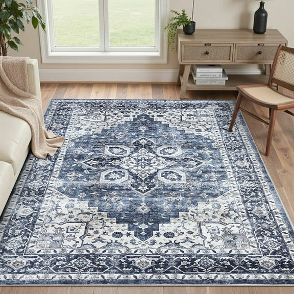 CHITOOMA 3'x5' Area Rugs for Living Room, Machine Washable Rugs Vintage Area Rug for Bedroom Dining Room Dorm Office with Non-Slip Backing, Stain Resistant Non-Shed Carpet