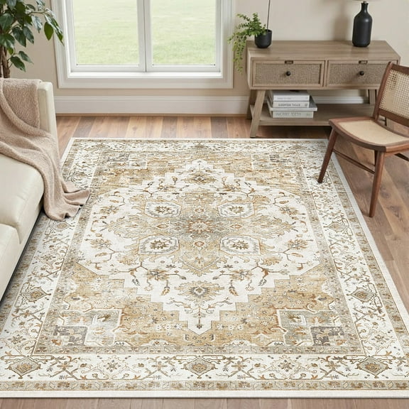 CHITOOMA 3'x5' Area Rugs for Living Room, Machine Washable Rugs Vintage Area Rug for Bedroom Dining Room Dorm Office with Non-Slip Backing, Stain Resistant Non-Shed Carpet
