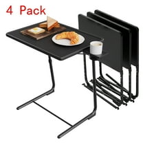 CHITOOMA 4 Pcs TV Tray Table with Cup Holders, Portable C-Shaped Side Dinner Tray Table, Adjustable 6 Heights & 3 Tilt Angle for Living Room, Bedroom, Black