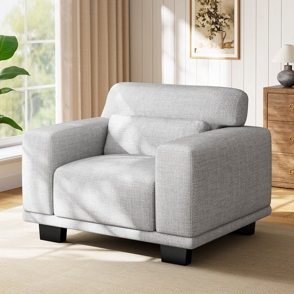 CHITOOMA 40" Oversized Accent Chair, Linen Upholstered Armchair with Washable Covers & Pillow, Wide Armrests, Deep Seat Sofa Chair for Living Room, Bedroom, or Office, Gray